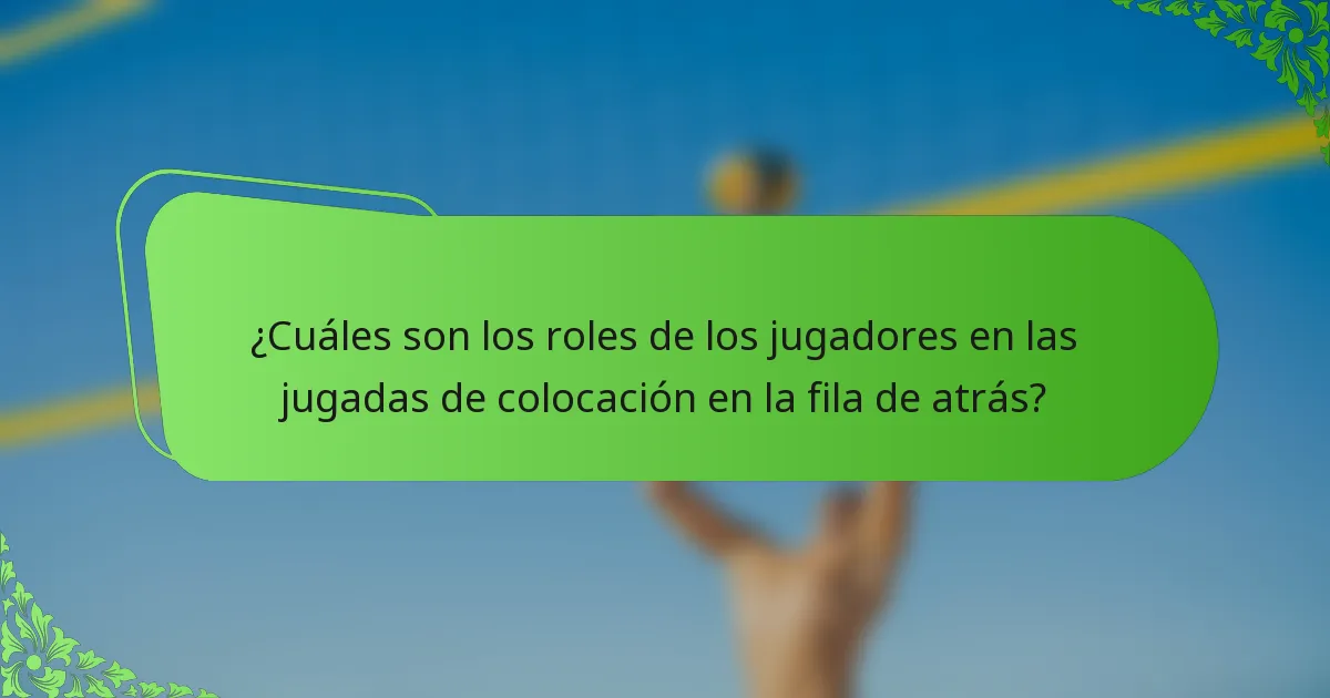 ¿Cuáles son los roles de los jugadores en las jugadas de colocación en la fila de atrás?